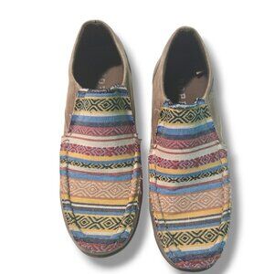 Roper Womens Beige Multi Fabric Johnnie Slip-On Shoes US 9/EU 40 driving moc
